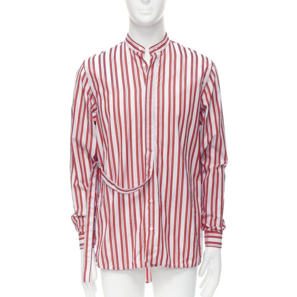 Jil Sander cotton red vertical stripes deconstructed shirt